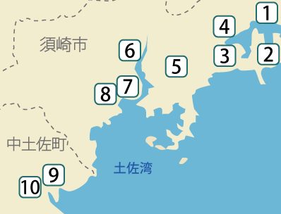 高知県須崎市・中土佐町の接待所マップ